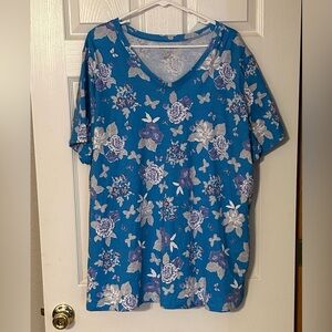 Woman Within Blue‎ Floral Short Sleeve Top